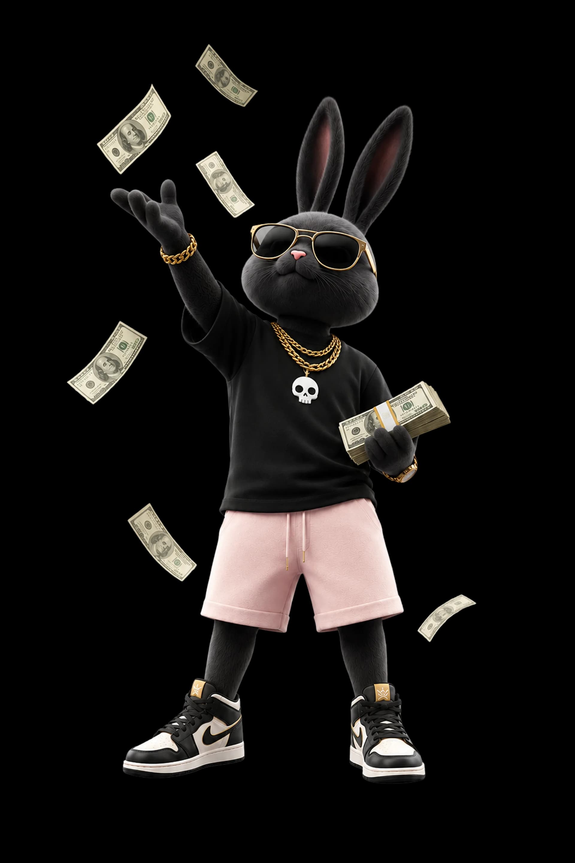 Bibkins-rabbit.site mascot tossing cash