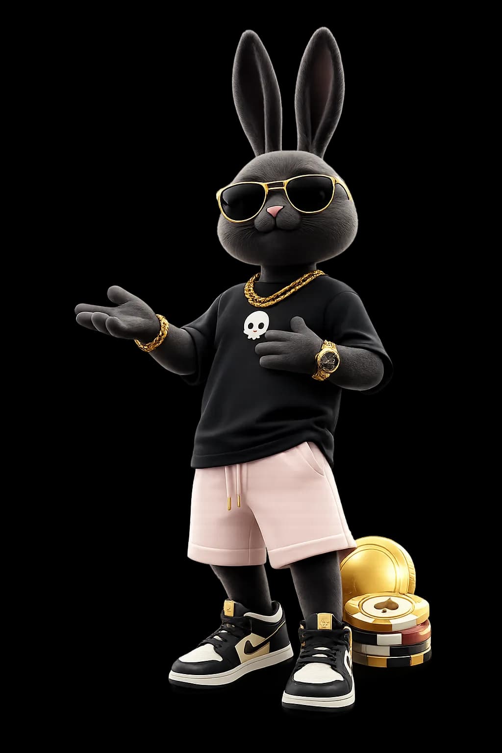 Bibkins-rabbit.site mascot with chips