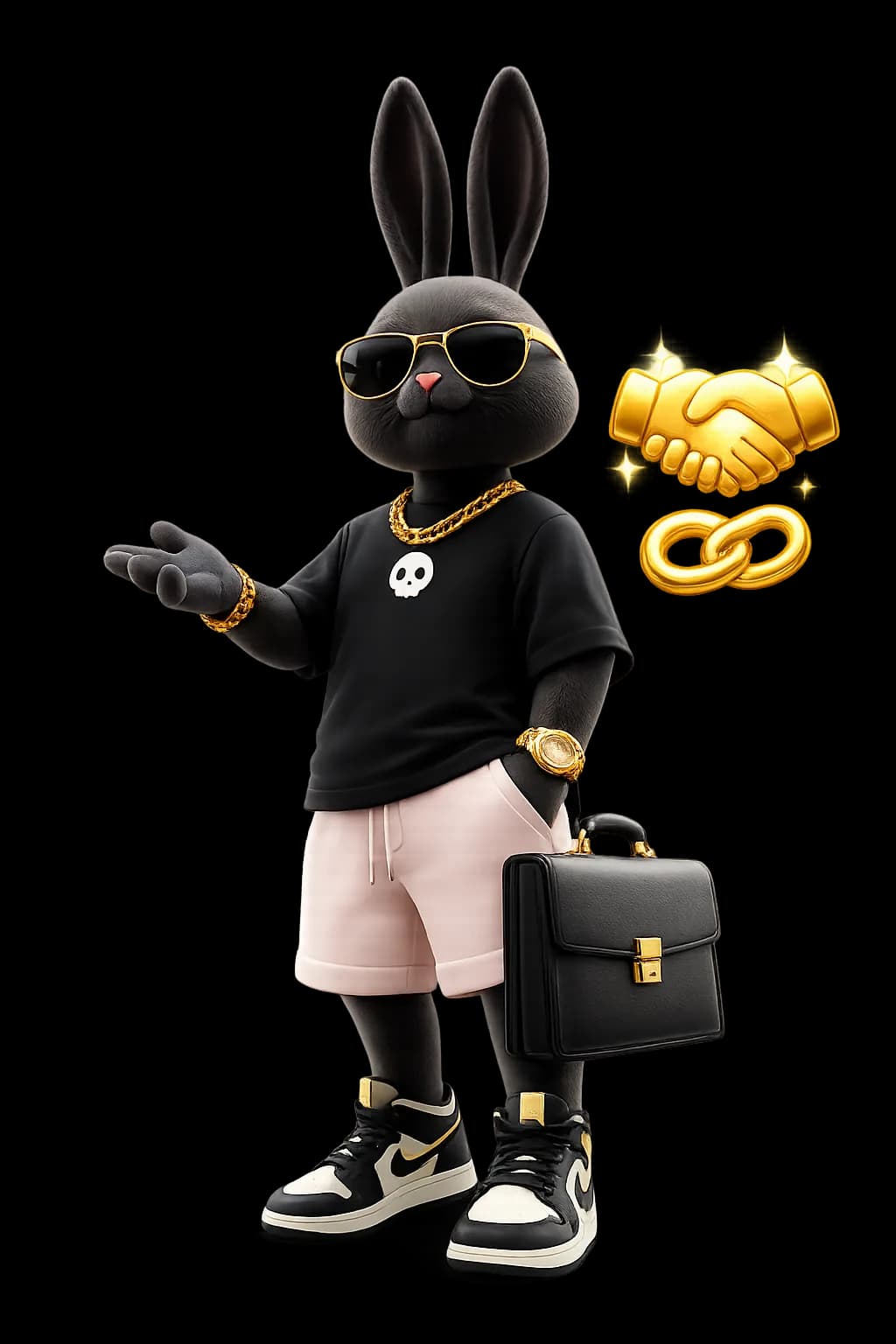 Bibkins-rabbit.site mascot with a partnership handshake
