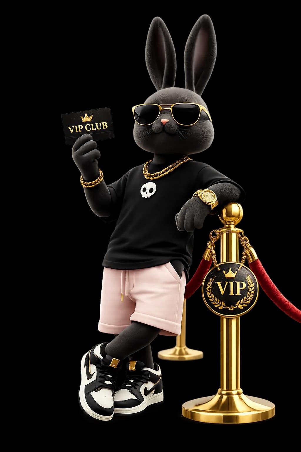 Bibkins-rabbit.site mascot with a VIP card