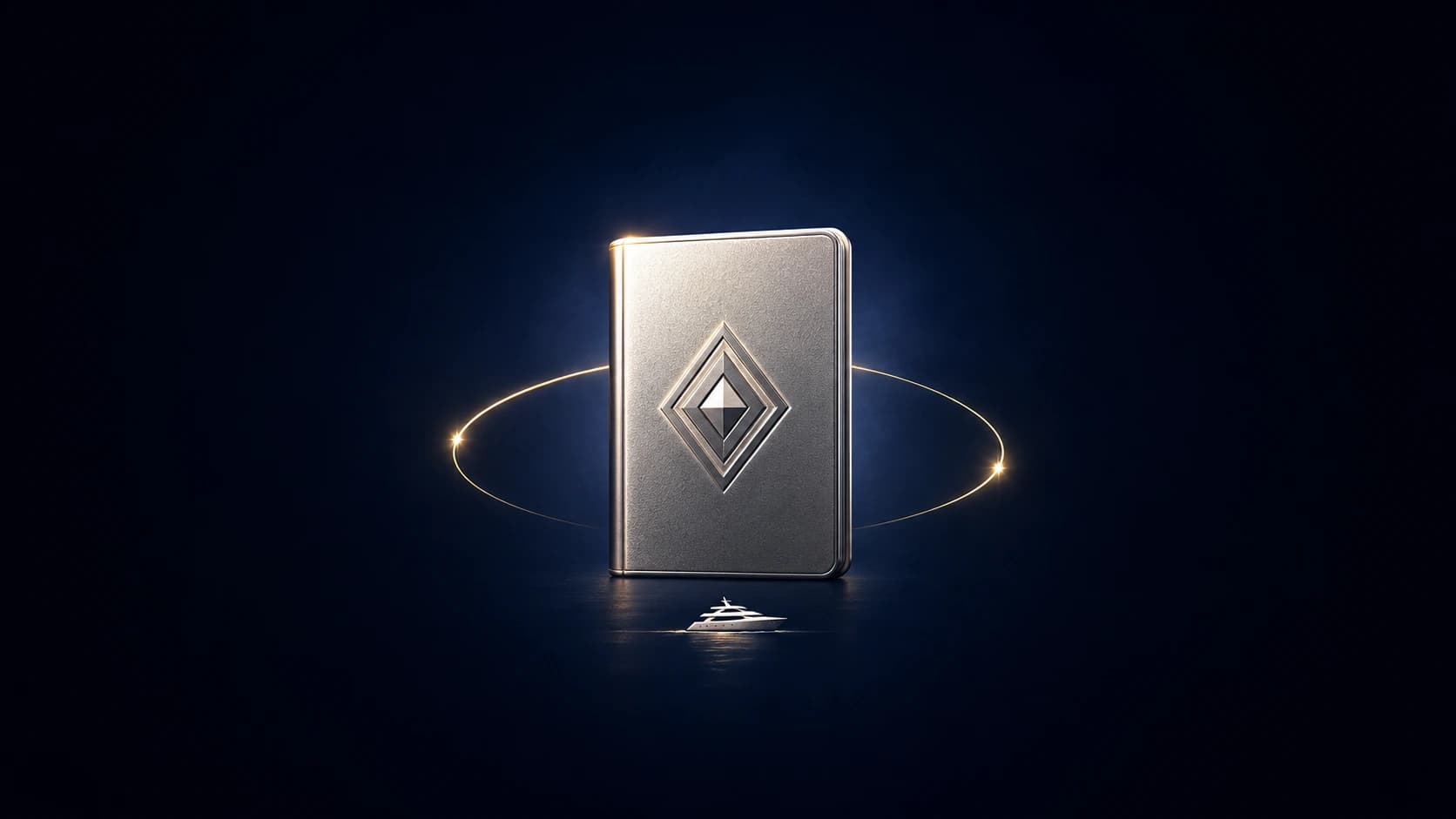 Silver Platinum Passport with a yacht and golden light trail