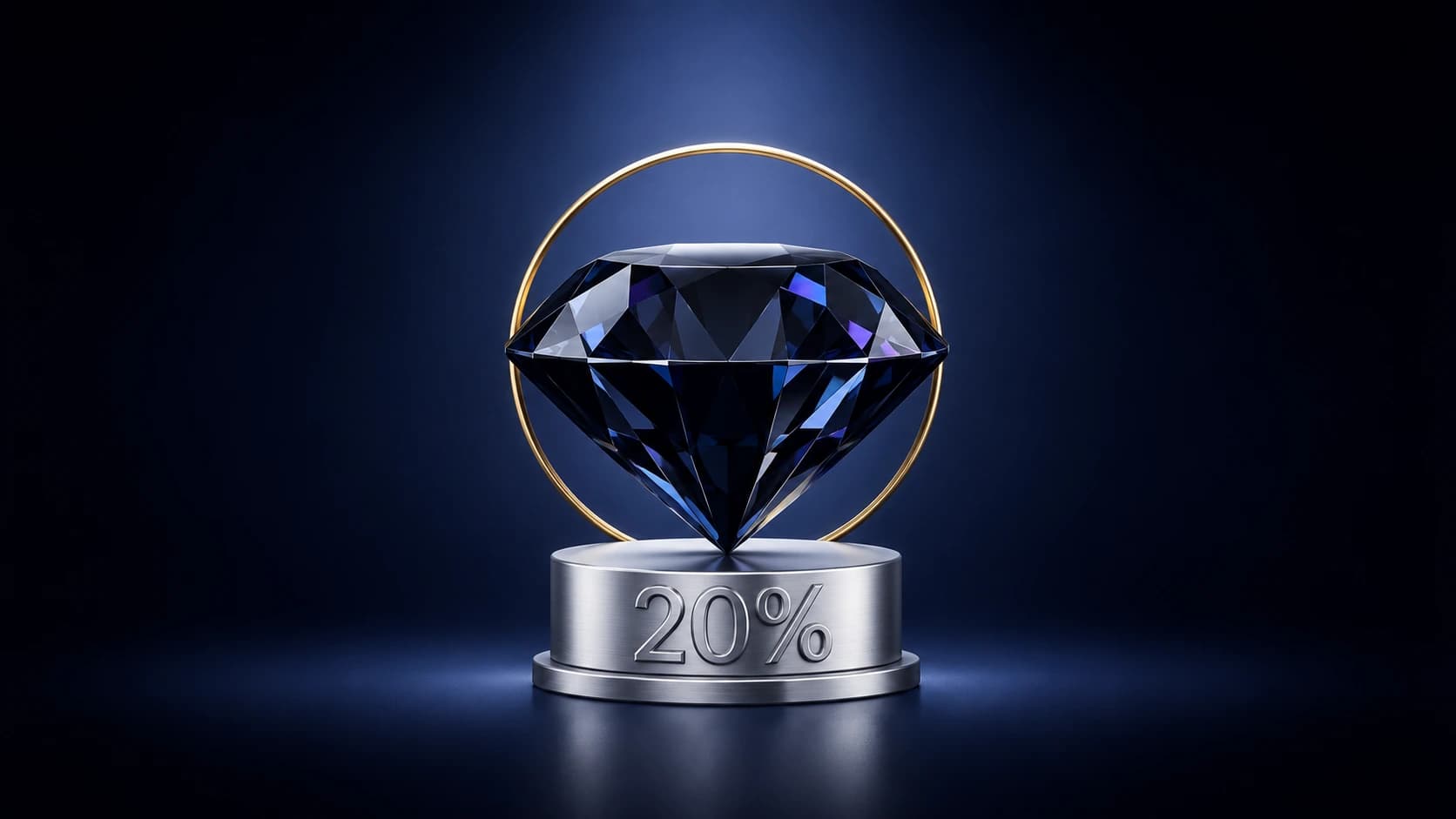 Black diamond above a silver pedestal marked 20%